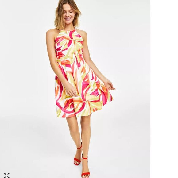 Vince Camuto scuba bright geometric fit and flare mini dress 12 - Picture 2 of 9